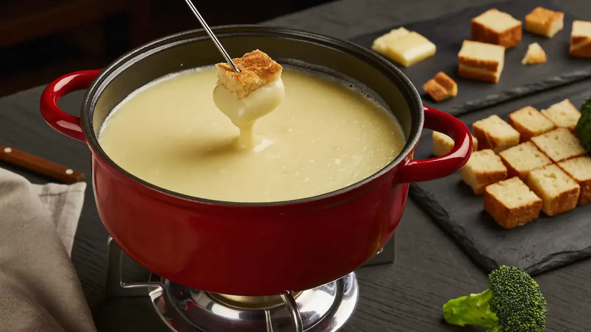 Kaasfondue: zo ziet het gerecht eruit